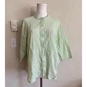 Habitat Clothes to Live In Medium Top Green White Hippie Boho Fairy 3/4 Sleeve